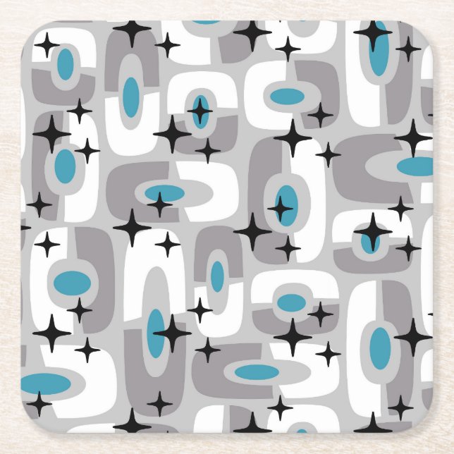 Retro Mid Century Modern Cosmic Abstract Pattern Square Paper Coaster (Front)