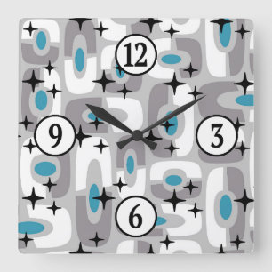 Retro Mid Century Modern Cosmic Abstract Pattern Square Wall Clock