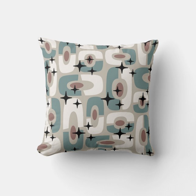 Retro Mid Century Modern Cosmic Abstract Pattern Throw Pillow (Front)