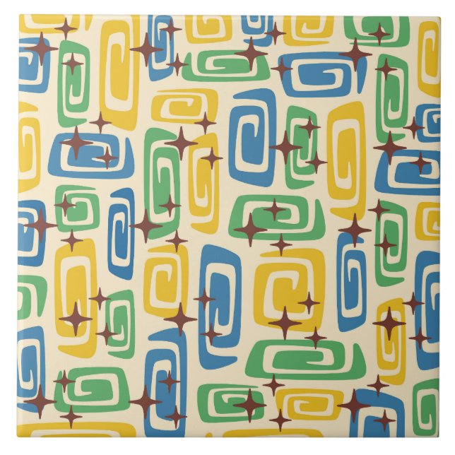 Retro Mid Century Modern Cosmic Abstract Pattern Tile (Front)
