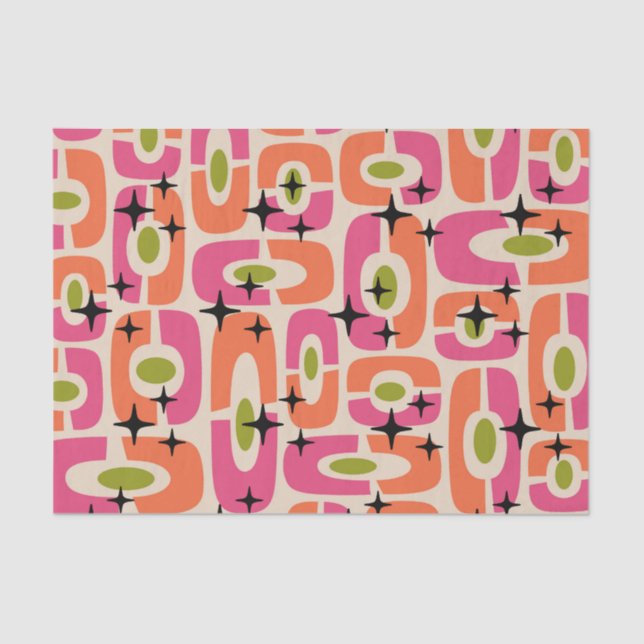 Retro Mid Century Modern Cosmic Abstract Pattern Tissue Paper (Front)