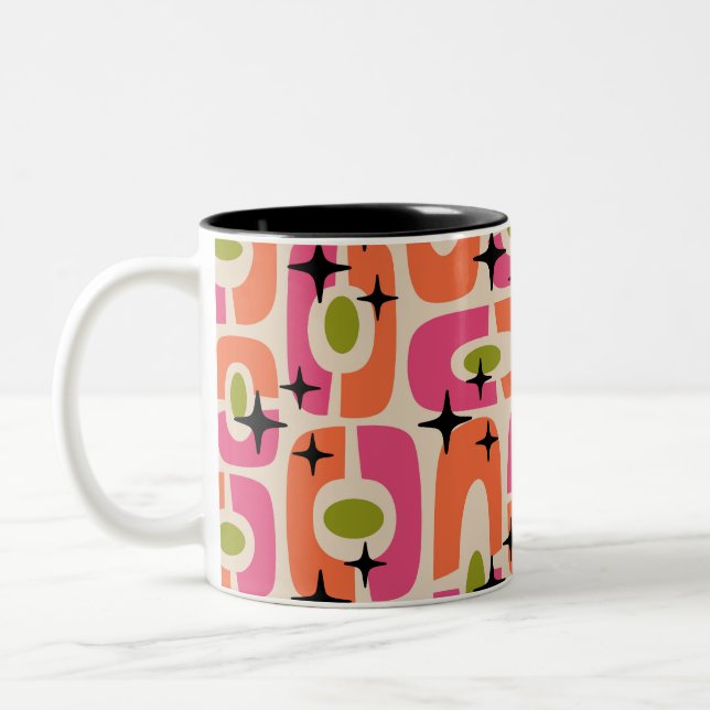 Retro Mid Century Modern Cosmic Abstract Pattern Two-Tone Coffee Mug (Left)
