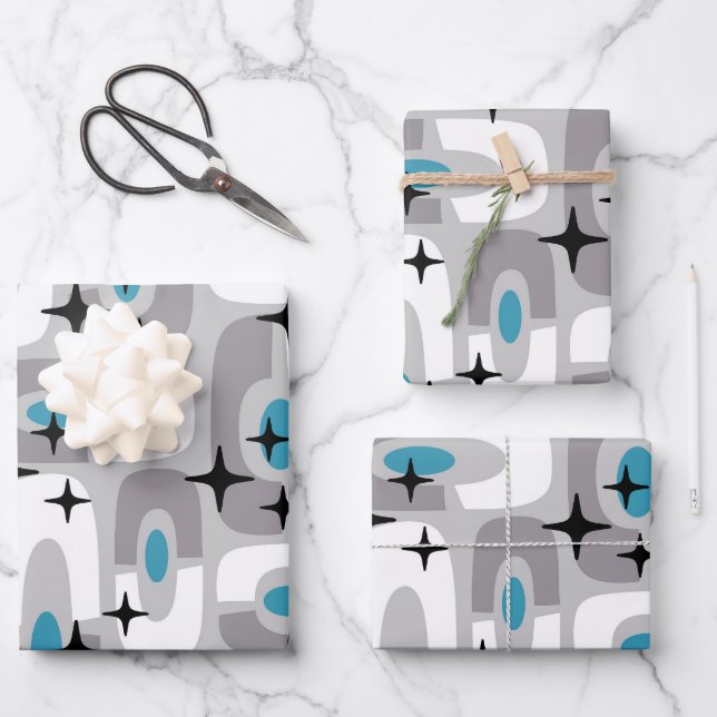Retro Mid Century Modern Cosmic Abstract Pattern Wrapping Paper Sheet (Front)