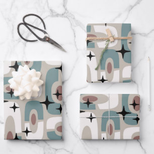 Retro Mid Century Modern Cosmic Abstract Pattern Wrapping Paper Sheet