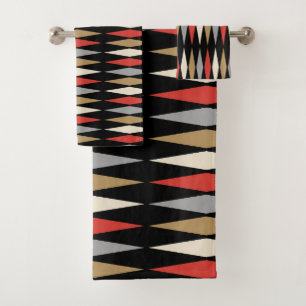 Retro Mid Century Modern Diamond Pattern Bath Towel Set