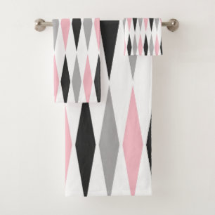 Retro Mid Century Modern Diamond Pattern Bath Towel Set