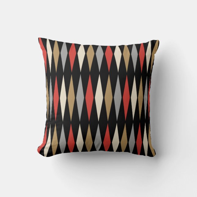 Retro Mid Century Modern Diamond Pattern Throw Pillow (Front)