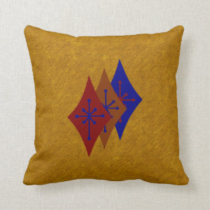Retro Mid Century Modern Diamond Starburst Gold Throw Pillow