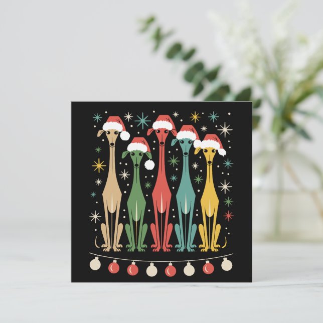 Retro Mid-Century Modern Dogs 50s 60s Style Xmas Holiday Card (Standing Front)