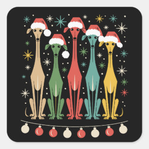 Retro Mid-Century Modern Dogs 50s 60s Style Xmas Square Sticker