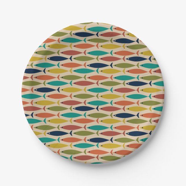 Retro Mid Century Modern Fish Pattern Paper Plate (Front)