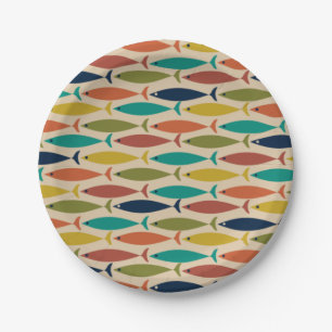 Retro Mid Century Modern Fish Pattern Paper Plate