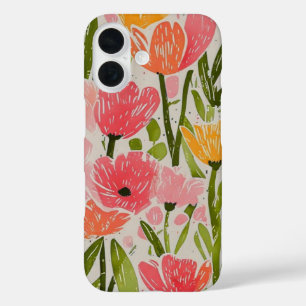 Retro Mid Century Modern Floral Design iPhone 16 Case