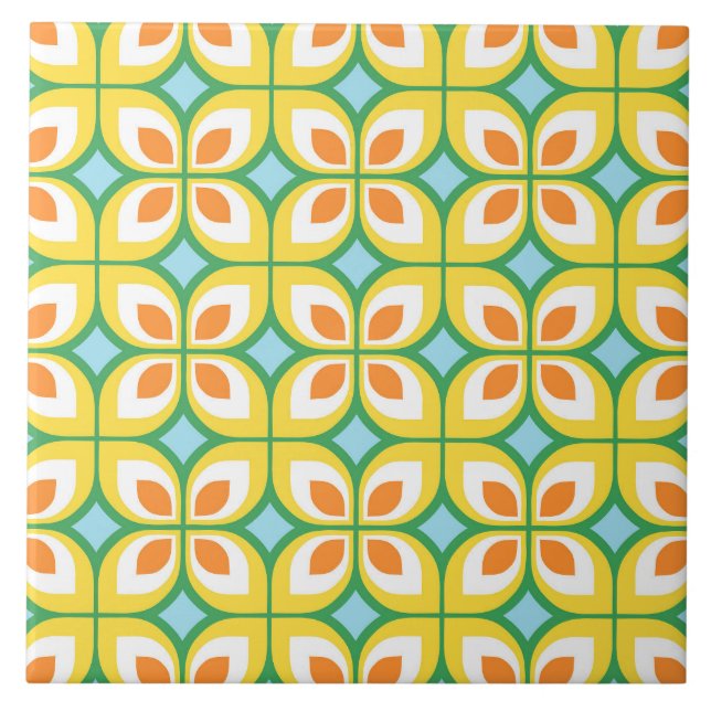 Retro Mid Century Modern Floral Pattern Tile (Front)