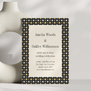 Retro Mid Century Modern Geometric Floral Wedding Invitation