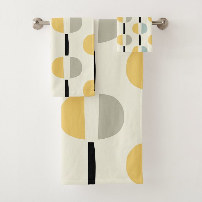 Retro Mid Century Modern Geometric Pattern Bath Towel Set (Insitu)