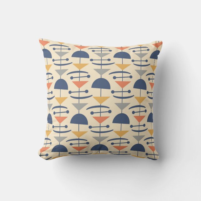 Retro Mid Century Modern Geometric Pattern Throw Pillow (Front)