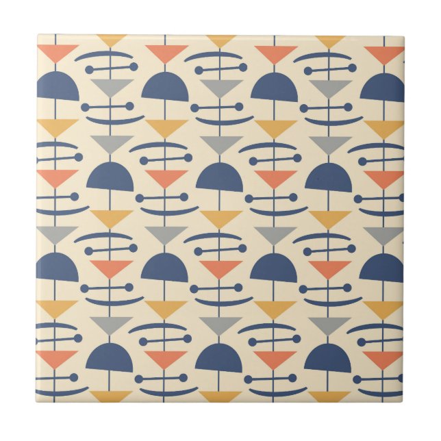 Retro Mid Century Modern Geometric Pattern Tile (Front)