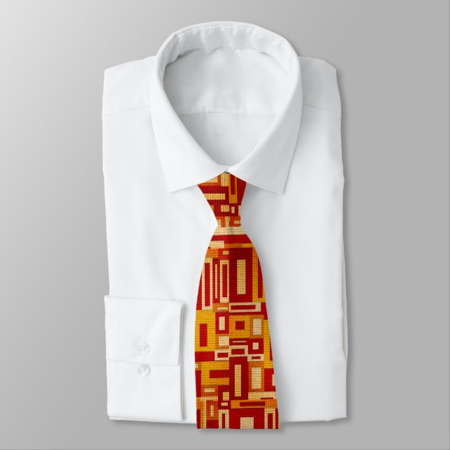 Retro Mid Century Modern Geometrics Necktie (Tied)