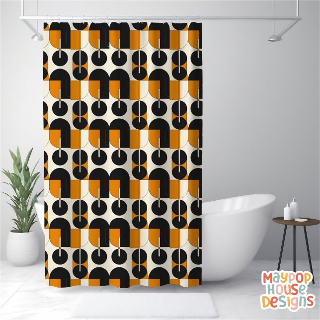 Retro Mid Century Modern Green Black Abstract (mid century modern shower curtain bathroom decor)
