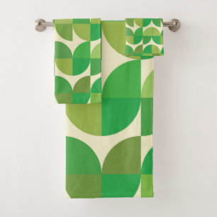 Retro Mid century Modern Green Geometric pattern   Bath Towel Set