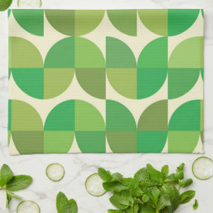 Retro Mid century Modern Green Geometric pattern   Kitchen Towel