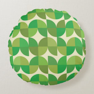 Retro Mid century Modern Green Geometric pattern   Round Pillow
