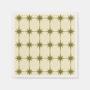 Retro Mid-century Modern Green Star Pattern Napkin