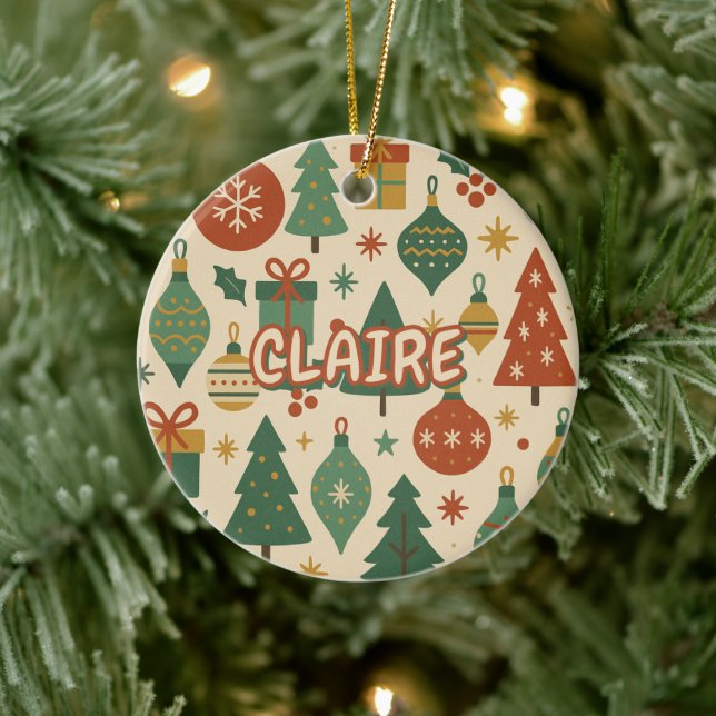 Retro Mid Century Modern Holiday Geometric  Ceramic Ornament (Tree)