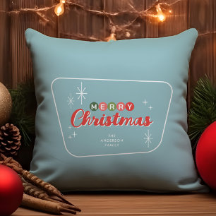 Retro Mid-Century Modern Merry Christmas Throw Pillow