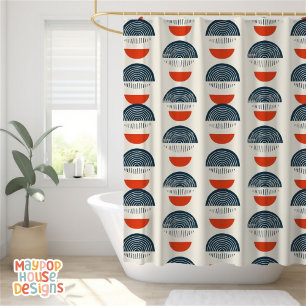 Retro Mid Century Modern Navy Red Abstract