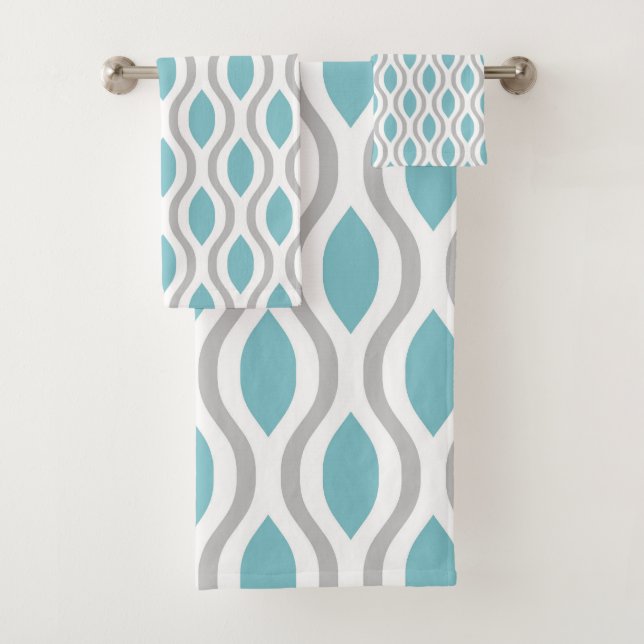 Retro Mid Century Modern Ogee Pattern Bath Towel Set (Insitu)
