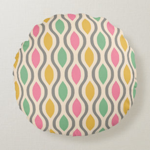 Retro Mid Century Modern Ogee Pattern Round Pillow