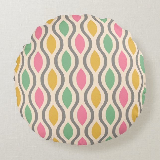 Retro Mid Century Modern Ogee Pattern Round Pillow (Front)