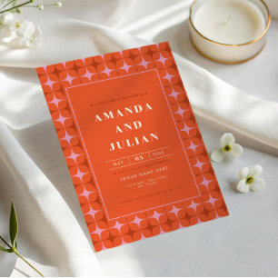 Retro Mid Century Modern Orange All in One Wedding Invitation