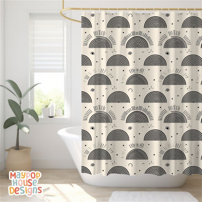 Retro Mid Century Modern Orange Black Abstract (mid century modern shower curtain bathroom decor)