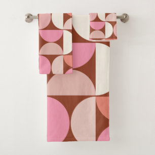 Retro Mid Century Modern Pattern Brown Pink Orange Bath Towel Set