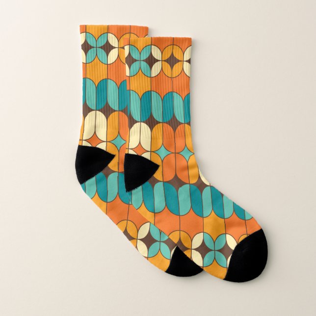Retro Mid Century Modern Pattern Orange and Blue Socks (Pair)
