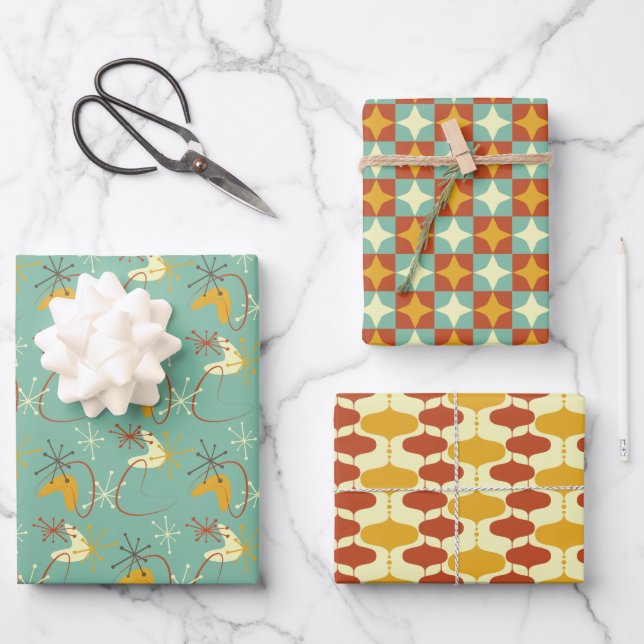 Retro Mid Century Modern Pattern Wrapping Paper (Front)