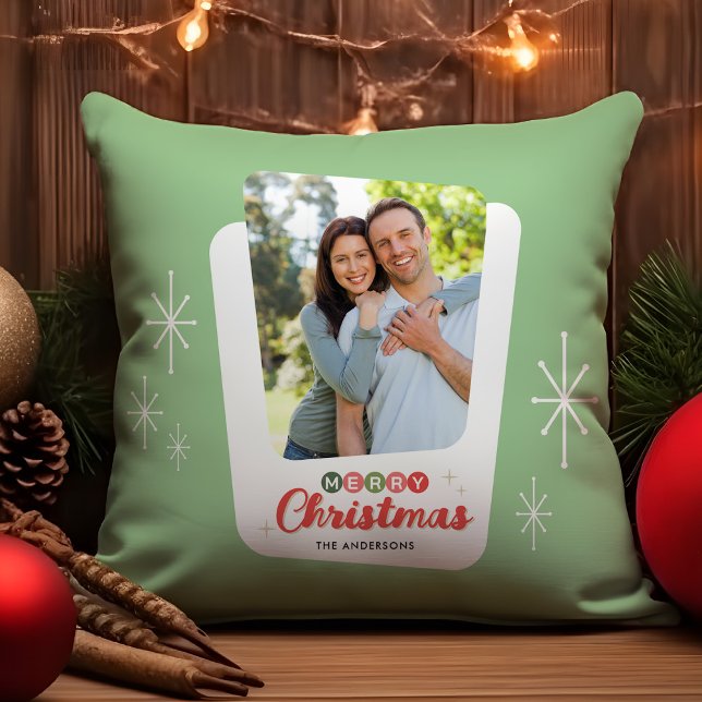 Retro Mid-century Modern Photo Christmas Throw Pillow (Creator Uploaded)