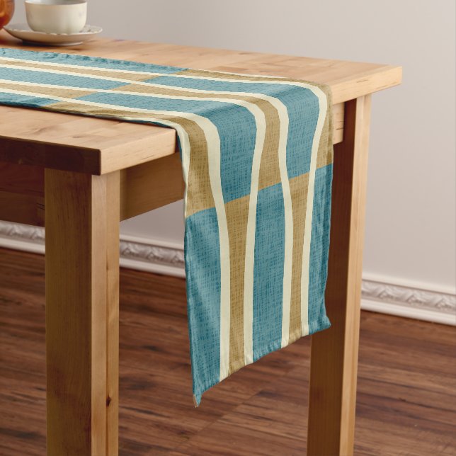 Retro Mid Century Modern Pin Stripes Pattern Short Table Runner (In Situ)