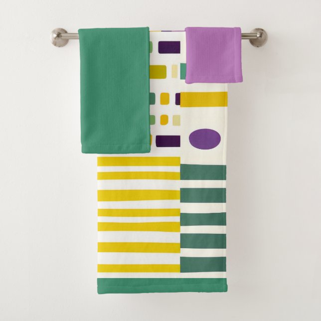 Retro Mid-century modern Pop art inspired Bath Towel Set (Insitu)
