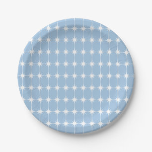 Retro Mid-century Modern Star Pattern Light Blue Paper Plate