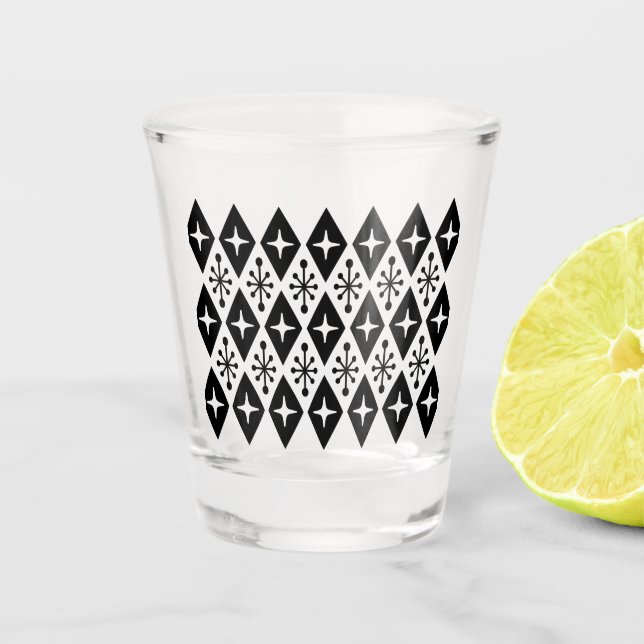 Retro Mid Century Modern Starburst Pattern Shot Glass (Front)