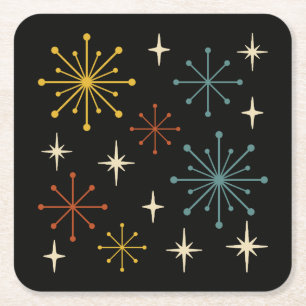 Retro Mid Century Modern Starburst Pattern Square Paper Coaster