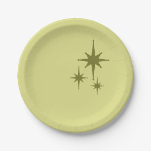 Retro Mid-century Modern Starburst Trio Olive Paper Plate