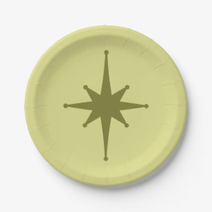 Retro Mid-century Modern Starburst Vintage Green Paper Plate