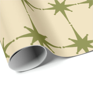 Retro Mid-century Modern Starbursts in Green Wrapp Wrapping Paper