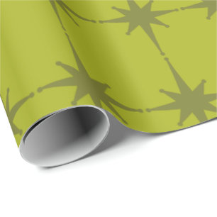 Retro Mid-century Modern Starbursts in Green Wrapping Paper