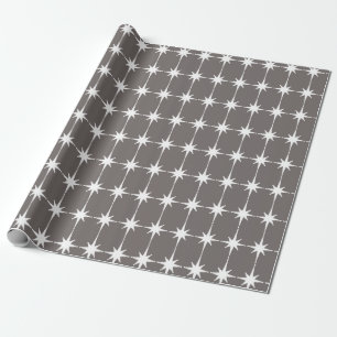 Retro Mid-century Modern Starbursts Pattern Grey Wrapping Paper